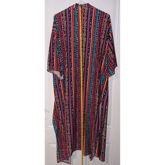 Vibrant Southwest Aztec Print Long Kimono Duster Cardigan Boho Tribal SZ UNKNOWN - Picture 5 of 12
